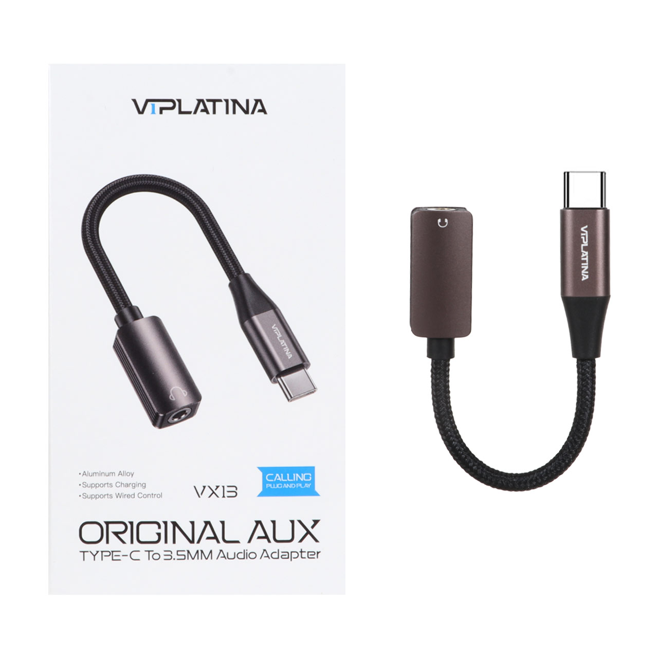کابل تبدیل Type-C به جک 3.5 میلیمتری VIPLATINA مدل VX13 - مشکی (گارانتی 18 ماه تعویض نیکان همراه)